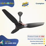 Crompton Silent Pro Enso Smart 48" BLDC Remote Control Ceiling Fan (Charcoal Grey) C-206