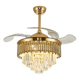 Yamada Alpha 42’’ Retractable Crystal Silent 3 Light Change LED Chandelier with Remote Invisible Blade Golden Crystal Y-514