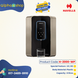 Havells Digi Touch Alkaline 6 L Absolutely Safe RO + UV Purified pH Balanced Water Purifier with 8 Stages, Double UV Purification and Patented Alkaline Water Technology (Champagne and Black) H-2000-WP