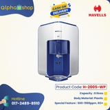Havells Pro 7 Litre Absoulety safe RO + UV purified pH blalanced Water Purifer with 7 Stages, Patented Corner/wall mounting (White and Blue) H-2005-WP
