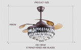 Luxury 42’’ Retractable Crystal Silent 3 Light Change LED Chandelier with Remote Invisible Blade Golden Crystal CF-618