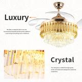 Yamade Alpha 42’’ Retractable Crystal Silent 3 Light Change LED Chandelier with Remote Invisible Blade Golden Crystal Y-515