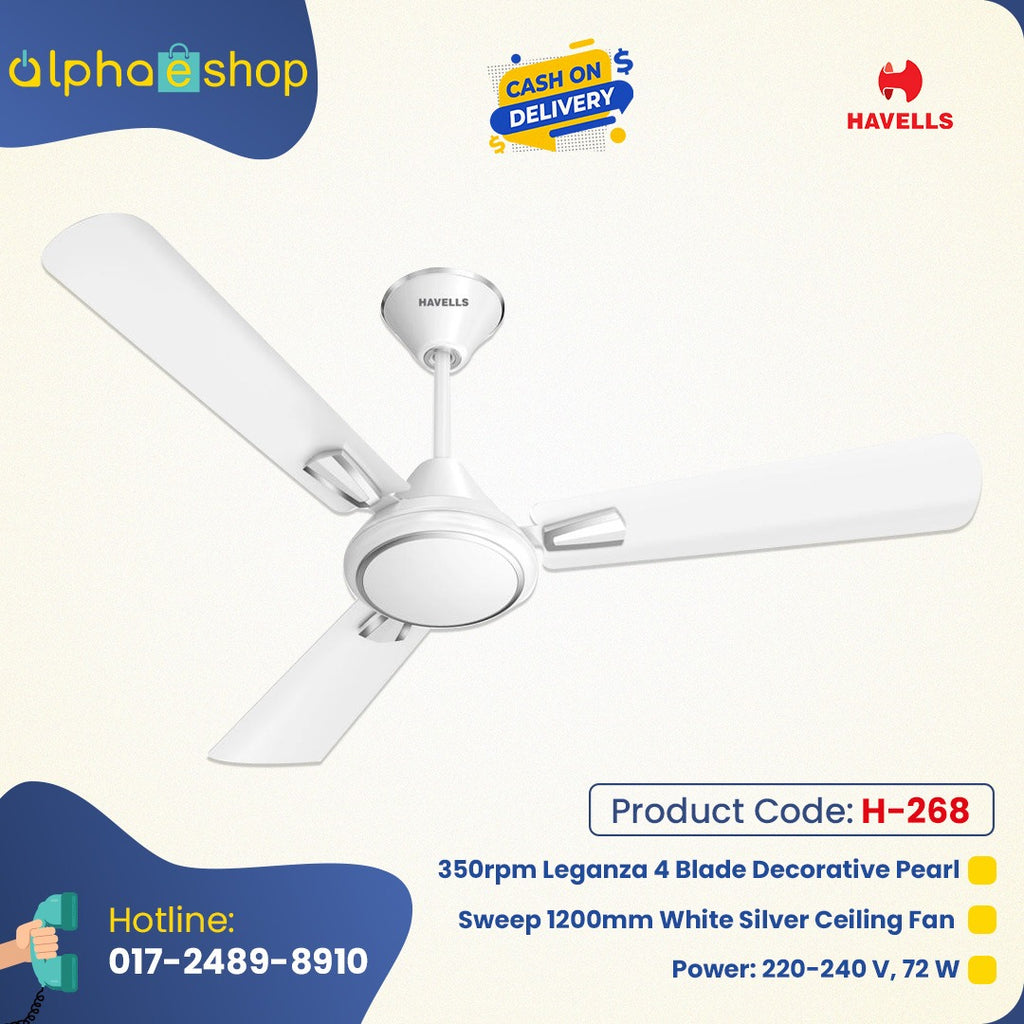 Havells CREW DECO  56'' Pearl White H-268 - Ceiling Fan - Best Ceiling Fan Price in Bangladesh  | Alphaeshop.store