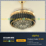 Luxury 42’’ Retractable Crystal Silent 3 Light Change LED Chandelier with Remote Invisible Blade Golden Crystal CF-615