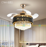 Luxury 42’’ Retractable Crystal Silent 3 Light Change LED Chandelier with Remote Invisible Blade Golden Crystal CF-615