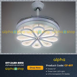 Luxury 42’’ Retractable Crystal Silent 3 Light Change LED Chandelier with Remote Invisible Blade Golden Crystal CF-617