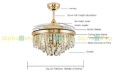 Luxury Chandelier 42'' Golden Crystal Underlight with Remote control Ceiling fan CF-609..