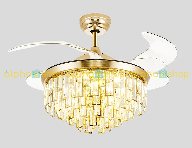 Luxury Chandelier 42'' Golden Crystal Underlight with Remote control Ceiling fan CF-609