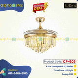 Luxury Chandelier 42'' Golden Crystal Underlight with Remote control Ceiling fan CF-609..