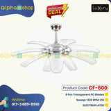 Luxury Lotus 48” Brushed Nickel Transparent Blade 3 Color Under light with Remote Control Ceiling fan CF-600