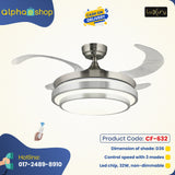 Luxury 42’’ Morden Retractable Silent 3 Light Change LED Chandelier with Remote Invisible Blade Silver CF-632