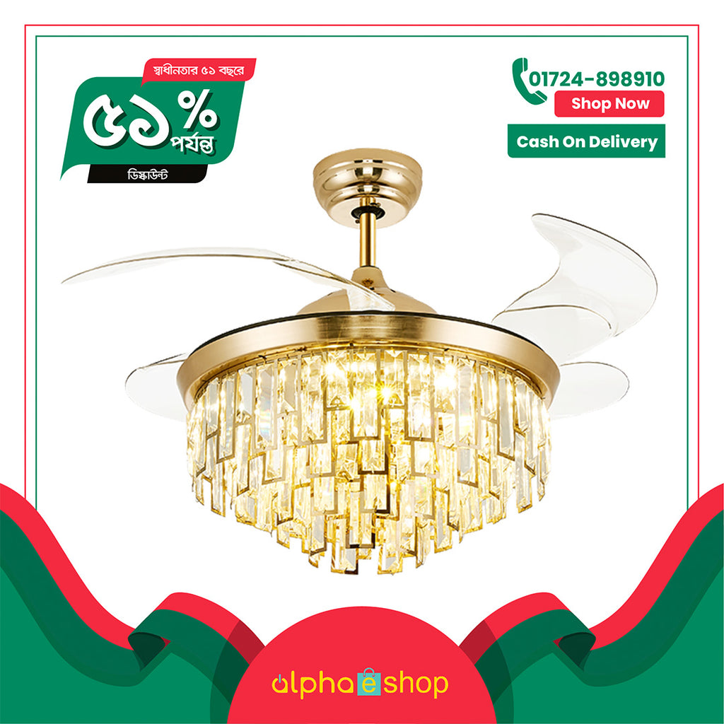 Luxury Chandelier 42'' Golden Crystal Underlight With Remote Control Ceiling Fan CF-609