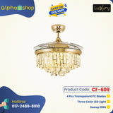 Luxury Chandelier 42'' Golden Crystal Underlight with Remote control Ceiling fan CF-609