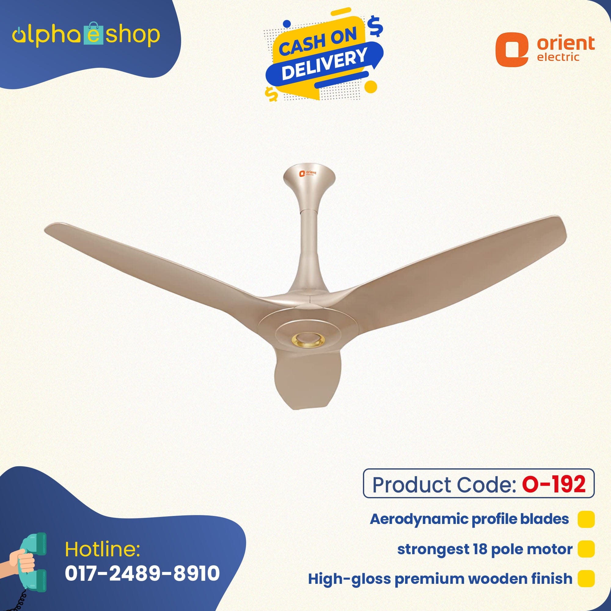 Orient Aeroquite 48" Silent Powerful Ceiling Fan (Mystic Gold) O-192