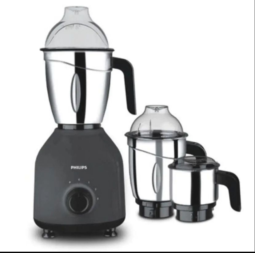 Philips HL7757/00 750W black mixer grinder with three stainless steel jars, model PH-1015-MG.