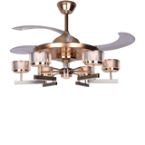 Qulik 48 Inch Modern Chandelier Retractable Invisible Blade Silent 3 Color Change LED Remote Ceiling Fan (Golden) Q-6296