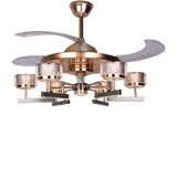 Qulik Q-6296 48 Inch Modern Chandelier Ceiling Fan - 4-Blade, LED Light, 3 Color Change, Remote Control (Golden)