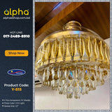 Yamade Alpha 42’’ Retractable Crystal Silent 3 Light Change LED Chandelier With Remote Invisible Blade Golden Crystal Y-515