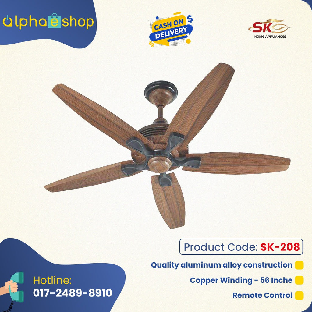 SK Iris 56" Inverter with Remote Ceiling fan Black Wooden SK-208