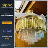 Yamada Alpha 42’’ Retractable Crystal Silent 3 Light Change LED Chandelier with Remote Invisible Blade Golden Crystal  Y-514