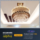 Yamada Alpha 42’’ Retractable Crystal Silent 3 Light Change LED Chandelier with Remote Invisible Blade Golden Crystal  Y-514