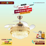 Yamada Alpha 42’’ Retractable Crystal Silent 3 Light Change LED Chandelier with Remote Invisible Blade Golden Crystal  Y-515