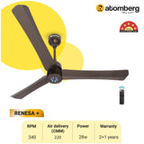 Atomberg Renesa + 56" 35Watt BLDC motor Energy Saving Anti-Dust Speed Indicator Light Ceiling Fan with Remote Control  ( Earth Brown )  AT-107