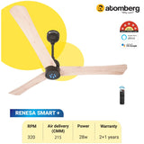 Atomberg Renesa Smart + 48"  BLDC Motor with Remote Energy Saving  IOT Enable Ceiling Fan (Natural Oak Wood) AT-120